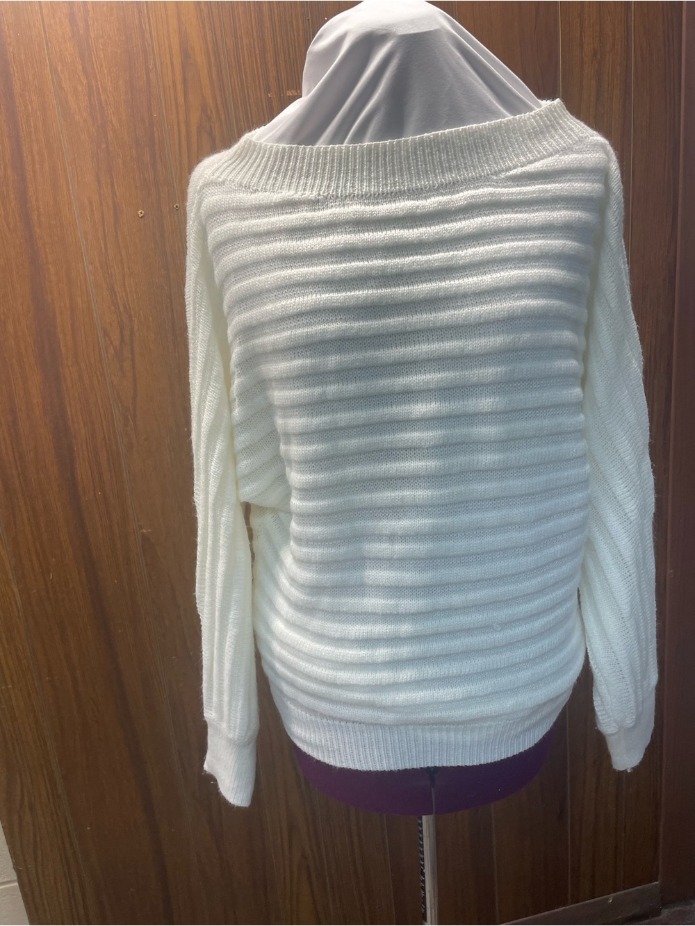 SHEIN Off-the-Shoulder Ribbed Knit Sweater in White